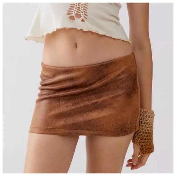 Brown Leather Mini Faux Leather Skirt Urban Outfitters Urban